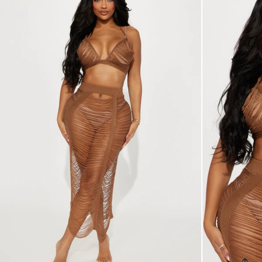 Maya Crochet Mocha 2 Piece Swimsuit cover up